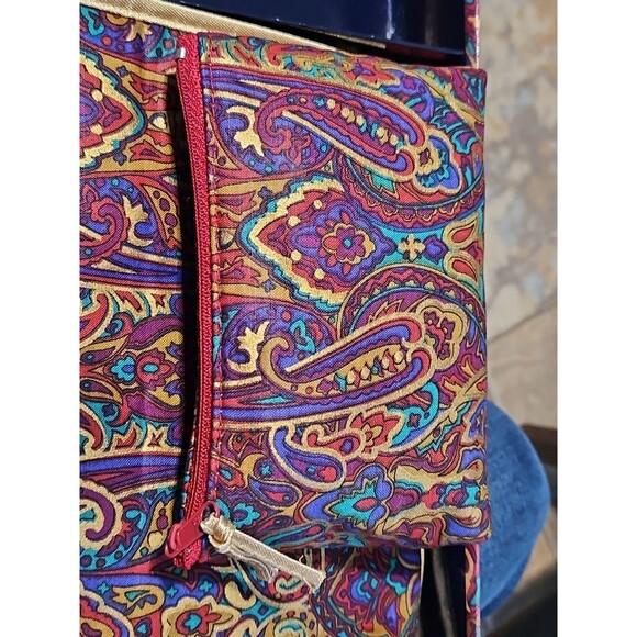 60s 2 Pc Toilertry Cosmetic Bags Travel Case Cloth Purple & Gold Paisley Rare - Picture 7 of 7
